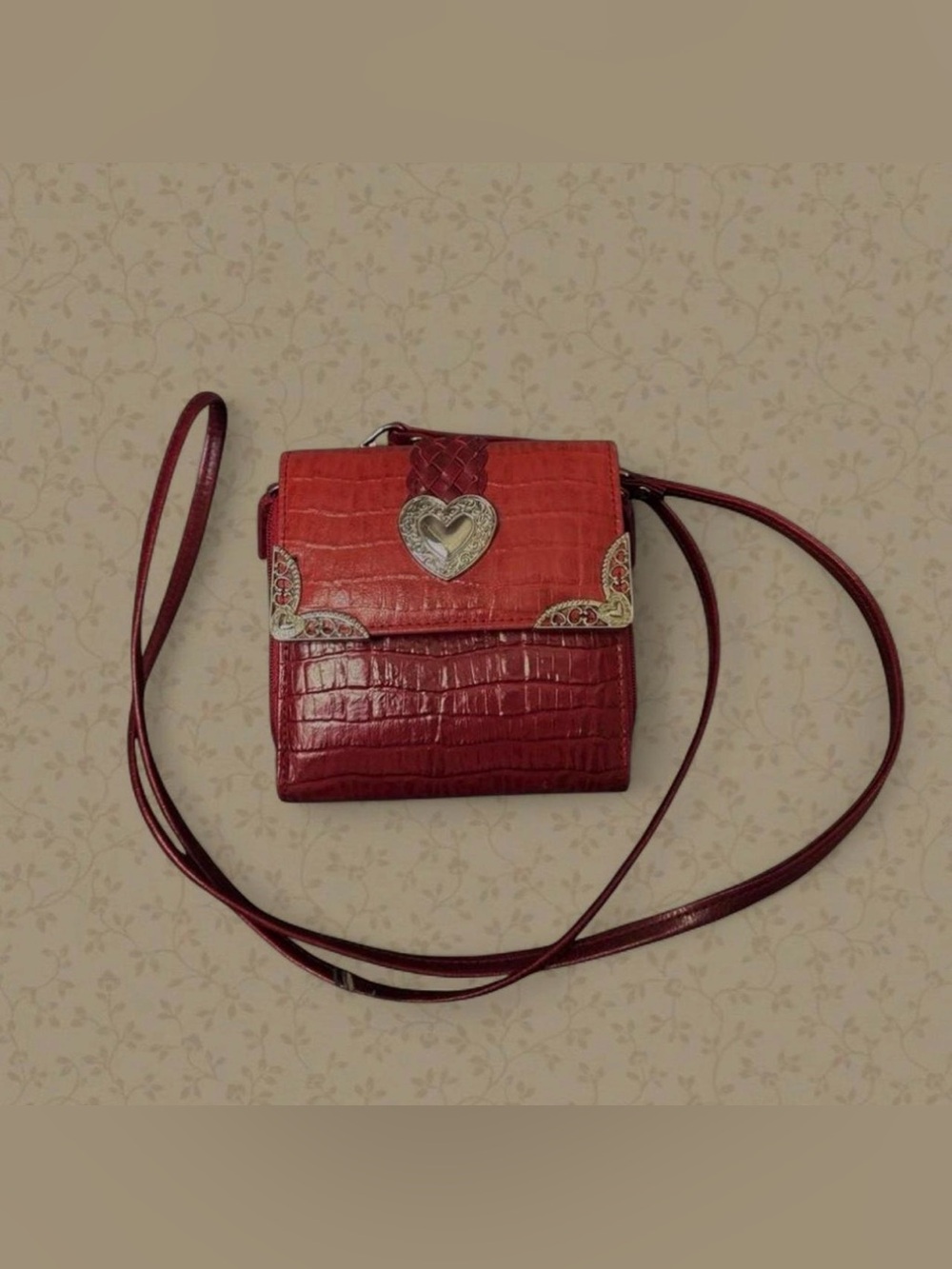 Vintage Y2K mock croc embossed leather cherry crossbody cell phone wallet